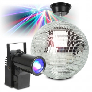 Зеркальный шар с приводом вращения и прожектором (Шар 30 см., привод, RGB прожектор с пультом ДУ) 9